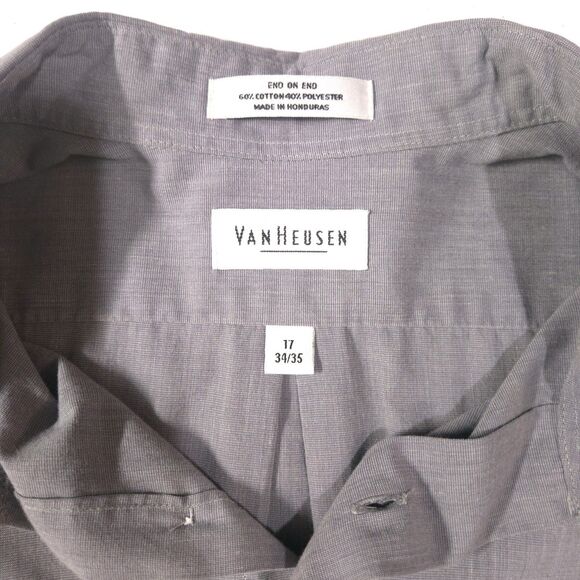 Button Long Sleeve Collared Shirt Mens 17-34/35 Gray EndonEnd Dress Work Cotton - Picture 13 of 14